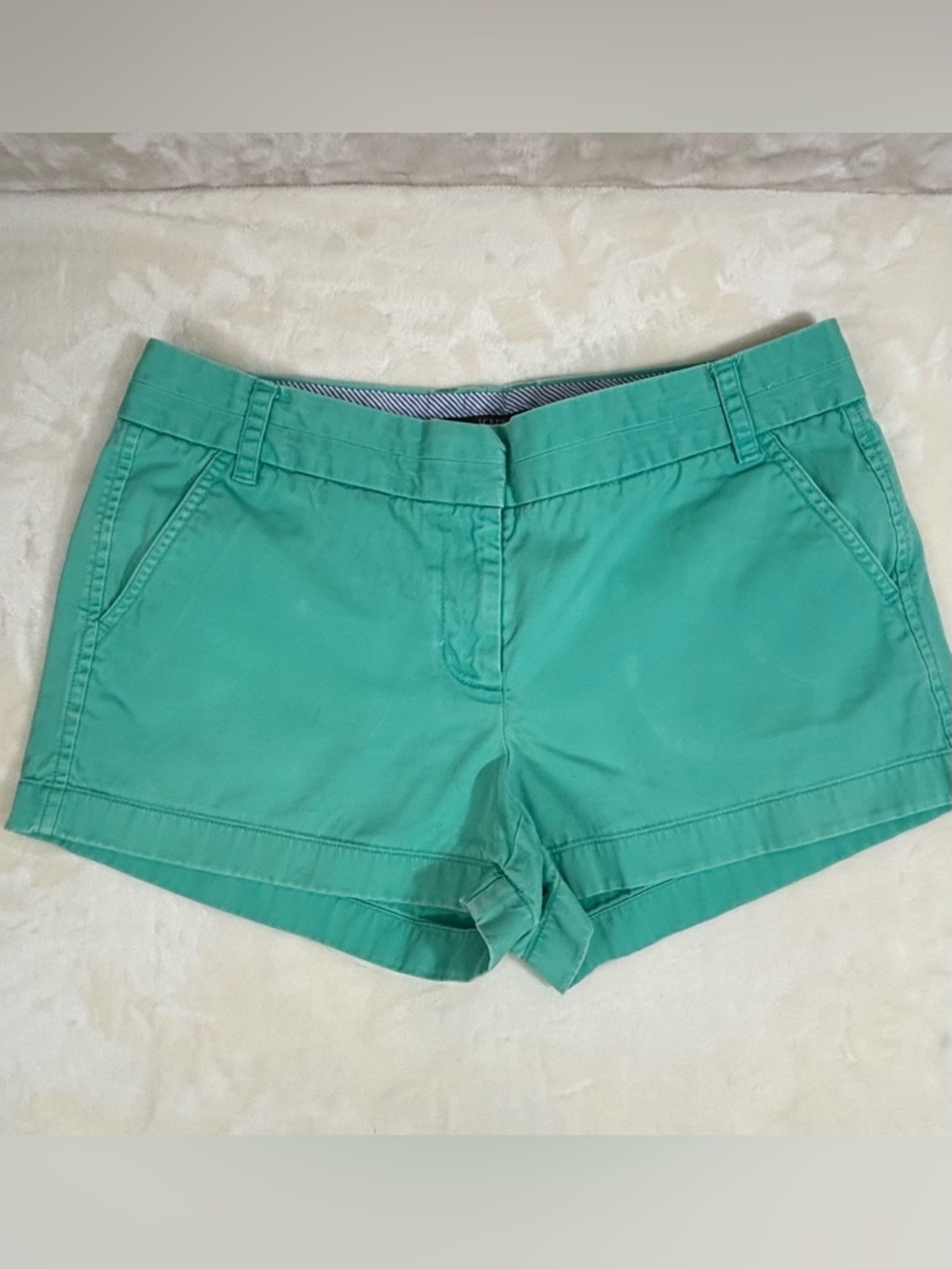 J. Crew Slash Pocket Chino Shorts Womens Size 8 Flat Front Hook And Eye Green